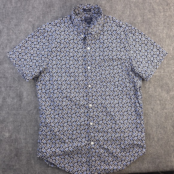 J Crew Flex Washed Shirt Small Classic Blue Geometric Short Sleeve Button Down - Picture 1 of 8